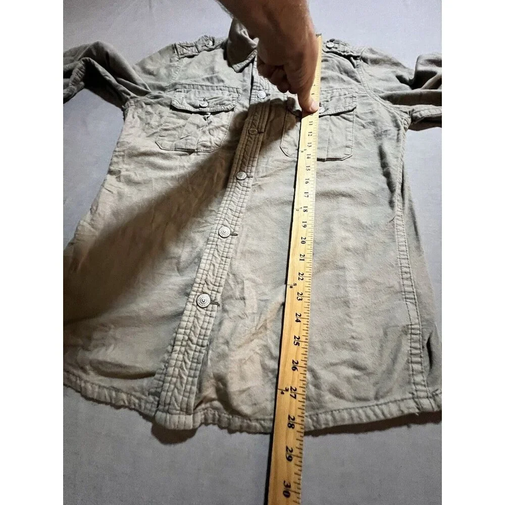 True Religion Chamois Button Up Shirt Men's Medium Beige Snap Long Sleeve.‎